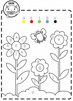 a coloring page with flowers and a bee