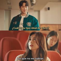 two people sitting in an auditorium with the caption that reads,'cual es tu tipo ideal de chiao? los que no me haban