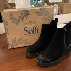 Black Suede Boots That You Can Actually Wear In The Rain. Brand New In The Box. Pull Up Ankle Boots, Light In The Box Boots, Sofft Shoes, Black Suede Boots, Wet Weather, In The Rain, Suede Boots, The Rain, The Box