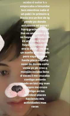 a woman with a teddy bear on her face and the words in spanish above her