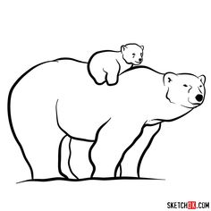 an adult polar bear carrying a baby bear on its back coloring page free printable