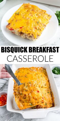 two images showing different types of casserole in white dishes with text overlay