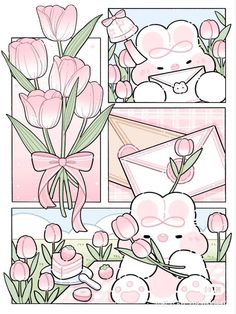 Tulip Flower Drawing, Bunny Items, Tulip Drawing, Pink Drawing, Whimsical Art Journal, Comic Style Art, Bunny Lovers, Pink Bunny, Easy Drawings Sketches