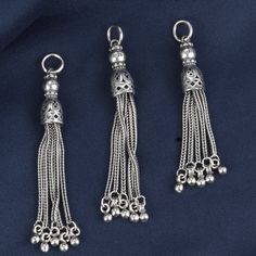 Sterling Silver Tassel Charms w/ Hollow Bead Cap, 925 Silver Chopin Chain Tassel Charm, Earring Charm, Necklace Charm, Tassel Pendant DIY Material：925 silver [Product size] :  6.5X50mm, approx. 3.4-3.9g Silver Dangle Tassel Earrings, Silver Tassel Dangle Earrings, Silver Dangle Tassel Earrings With Latkans, Silver Dangle Jewelry With Tassels, Silver Tassel Earrings With Dangling Beads For Gift, Silver Bohemian Tassel Earrings With Dangling Beads, Gift Silver Tassel Earrings With Dangling Beads, Silver Tassel Earrings With Latkans As Gift, Silver Tassel Earrings With Latkans For Gift