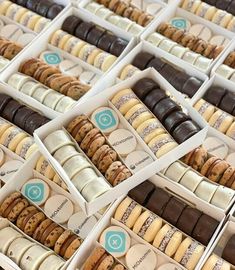 many different types of macaroons are arranged together