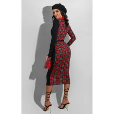 Sexy Plaid Print Deep V Neck Long Sleeve Slim One-piece Dress Plaid Knee-length Mini Dress For Party, Knee-length Plaid Mini Dress For Party, Plaid Fitted Mini Dress For Party, Plaid Fitted Knee-length Midi Dress, Plaid Dresses For Fall Party, Winter Club Midi Length Bodycon Dress, Fitted Plaid Midi Dress, Winter Club Bodycon Midi Dress, Winter Bodycon Midi Dress For Club