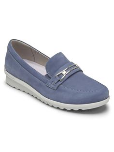 Rockport Aravon Womens Josie Bit Loafer Blue CI0140. Brushed Nickel Hardware, Bit Loafers, Casual Night Out, Nickel Hardware, Wear To Work, Love At First, Clean Modern, Nubuck Leather, First Step