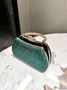 Bird in Bag - Elegant Rhinestone Clutch Bag for Women's Formal Occasions Green Rhinestone Clutch Evening Bag, Glamorous Green Bags With Rhinestones, Elegant Green Evening Bag With Rhinestones, Green Rhinestone Party Evening Bag, Green Rhinestone Party Bag, Green Details, Rhinestone Clutch, Bag Elegant, Women Formals