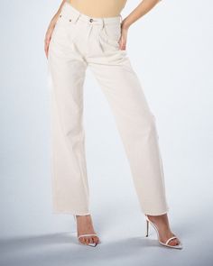 When in doubt, wear denim 🤍 These white wide-leg jeans are complete with a mid-rise relaxed fit, and pleating detail on the front for a casual look that can be dressed up or down. Versatility at its finest 😙 Elegant White Straight Jeans, White Wide Leg Pants With Five Pockets, Chic Cream Flare Jeans For Fall, Elegant Wide Leg Spring Jeans, Elegant Wide-leg Flare Jeans For Spring, White Relaxed Fit Flare Jeans, Classic Wide-leg Spring Jeans, Classic Wide-leg Jeans For Spring, Classic Spring Wide-leg Jeans