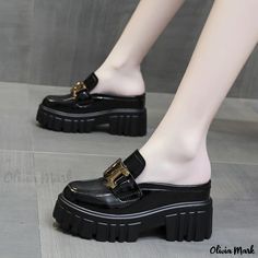 Olivia Mark - Elegant Slip-on Platform Sandals with Comfortable Insole and Heel-less Design Open Toe Slippers, Outer Women, Shoe Sole, Trending Sandals, Fashion Slippers, Slipper Sandals, Leather Buckle, Outdoor Wear, Pvc Material