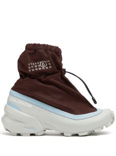 brown logo patch to the side drawstring fastening slip-on style round toe flat rubber sole Salomon Shoes, Mid Top Sneakers, Shoe Design Sketches, Modern Shoes, Black Men Street Fashion, Brown Sneakers, Fresh Shoes, Mm6 Maison Margiela, Boots And Sneakers