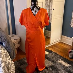 Made With Love Dress, Orange, Size: L Nwt Never Worn. I’m Selling This For My Sister Who Ordered This Dress Online. She Missed The Deadline For Returns. Did Not Like How It Fitted On Her. Orange V-neck Midi Dress For Work, Orange V-neck Midi Dress For Night Out, Dress Orange, Made With Love, My Sister, Color Orange, Dresses Online, With Love, Maxi Dress