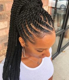 Hairstyles 2019 Female Braids : The Trends for New Look - Zaineey's Blog Cornrows With Individual Braids, Jamaican Braids, High Ponytail Cornrows, Summer Braids For Black Women, Cornrow Ideas, Twisted Braid, Halo Braids