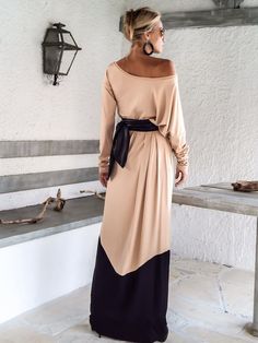 Nude Taupe & Black Maxi Dress / Nude Taupe Black Kaftan / Plus Comfortable Maxi Dresses, Black Kaftan, Maxi Dress Winter, Vestido Plus Size, Maxi Robes, Black Maxi, Loose Dress, Style Chic, Mode Inspiration