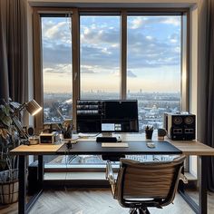 Inspiring Image of Office Space Collection: Work From Home Office With Large Windows, Business Office Aesthetic, Rich Office, Images For Website, Personal Office, Office View, Business Images, Agency Office, Office Images