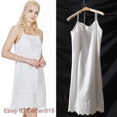 Trendy Fashion Women 100% Natural Cotton Full Slips Under Dress Cami Chemise Nighty Sleep Dress, Intimates & Sleep