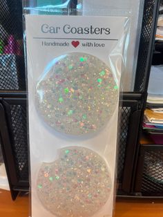 car coasters with glitter in the packaging