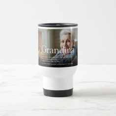 an old woman with the words grandma on it coffee mugs and cup holders are sitting on