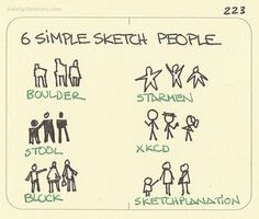 the six simple sketch people are depicted in this handwritten notepad, which shows how each individual is different from one another