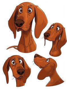 Cartoon Style Character Sheet of Female Dog Cartoon Dog Drawing Character Design, Cartoon Dog Eyes, Coonhound Drawing, Dogs Personality, Cartoon Style Character, Sketching References, Cartoon Dog Drawing, Dog Expressions, Cartoon Dogs