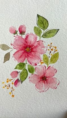 watercolor painting of pink flowers on white paper