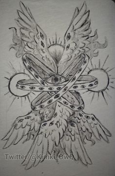 a drawing of an owl with wings and sunbursts on it's back