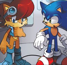 two cartoon characters talking to each other in front of a computer screen with the words sonic and tails on it