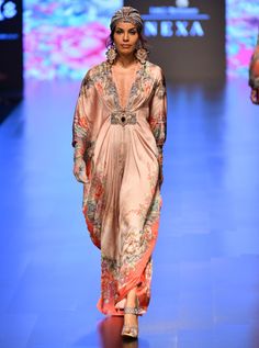 Rajdeep Ranawat-Blush Long Printed Kaftan-INDIASPOPUP.COM Rajdeep Ranawat, Kaftan For Women, Printed Kaftan, Short Kaftan, Long Kaftan, Draped Skirt, Glamorous Style, Indian Design, Embroidered Silk