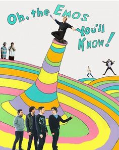 an advertisement for the movie oh, the emos you'll know with people standing around