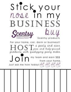 a business card with the words stick your nose in my business but it doesn't