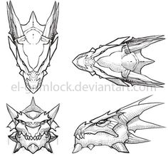 four different types of dragon heads