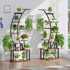 three tiered plant stand with plants in them