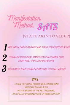 - The most effective manifestation method that has always worked for me personally. - It was invented by Neville Godard, the father of manifestation. - To know more about SATS and other manifestation techniques, please watch Rita Kaminski's videos on YouTube. New Job Affirmations, Creating A Journal, Neville Godard, Job Affirmations, Money Flows To Me, Falling Asleep Tips, Abdominal Pain Relief, Sleep Phases