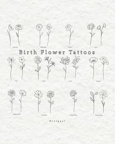 the birth flower tattoo is shown in black and white, with flowers drawn on it