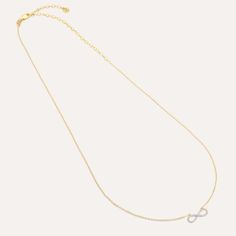 SKU# P-41169 16" Chain + 4" Extender Total length 20" Diamond Weight 0.09cts Pendant Length 20.0 mm Width 6.60 mm Lobster clasp closure Finish 14k gold plated sterling silver or in sterling silver. Avoid contact with anything containing derivatives of alcohol. Infinity Necklace With Diamond Accents For Formal Occasions, Infinity Shape Fine Jewelry Necklace For Formal Occasions, Formal Infinity Necklace With Diamond Accents, Anniversary Cubic Zirconia Cable Chain Necklace, Anniversary Necklace With Cubic Zirconia Cable Chain, Anniversary Cubic Zirconia Necklace With Cable Chain, Formal Infinity Clavicle Chain Jewelry, White Gold Infinity Necklace For Formal Occasions, Formal White Gold Infinity Necklace