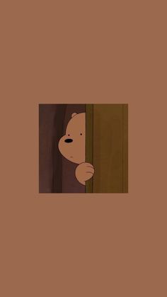 a cartoon bear peeking out from behind a door with his head sticking out the corner