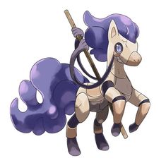 a cartoon pony with purple hair and blue eyes is holding a stick in its mouth