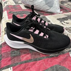 Worn Once, Nike Air Zoom Sneakers. Women’s Size 8.5 Nike Black Athleisure Custom Sneakers, Nike Black Custom Sneakers For Athleisure, Nike Black Running Shoes With Laces, Nike Lace-up Running Shoes, Custom Sneakers With Air Max Cushioning And Round Toe, Black Custom Cushioned Footbed Sneakers In Athleisure Style, Black Cushioned Custom Sneakers For Athleisure, Black Athleisure Custom Sneakers With Cushioned Footbed, Black Slip-on Custom Sneakers For Running