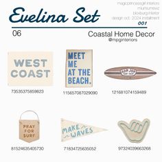 several different types of stickers and decals on a white background with the words coastal home decor