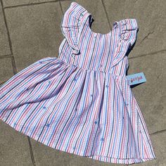 Super Cute Nwt Cat & Jack Open Back Dress Size 4t Blue Flutter Sleeve Dress For Playdate, Striped Summer Dress For Playtime, Cute Striped Dress For Playtime, Striped Ruffle Dress For Playtime, Striped Summer Dresses For Playdate, Striped Dresses For Summer Playdate, Playful Striped Short Sleeve Dress, Blue Summer Twirl Dress For Playwear, Blue Twirl Dress For Summer Playwear