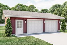 a two car garage is shown in the front yard