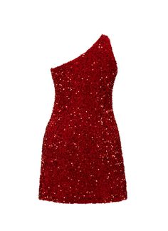 Our Red - Red Velvet Sequin One Shoulder A-Line SHIFT Show Choir Dress hits the stage lights for exciting flashes of color and light! It features an asymmetric Neckline in all-over Popcorn Sequin Stretch Velvet. Flattering A-Line fullness allows for all dancing styles without clinging or riding up. Quick Step-In style. 1 1/2" folded hem lands at 3-4" above knees for average height performers. Free Shipping. High Waist Briefs NOT included. Glamorous Red Mini Dress For Gala, Fitted Dress For Red Carpet, Red Embellished Mini Dress For Party, Red Sequined Evening Dress, Evening Red Sequin Dress, Red Sequined Mini Dress For Galas, Red Sequin Mini Dress For Red Carpet, Glamorous Red Mini Dress For Red Carpet, Embellished Red Mini Dress For Night Out