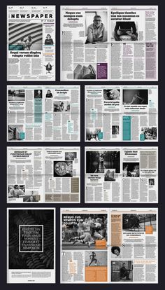 several different types of newspapers are shown in black and white, with the same color scheme