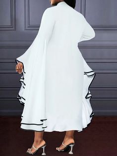 Solid Color Irregular Clipping Long Sleeves Stand Collar Midi Dresses White Midi Dress Outfit, Long Sleeve Elegant Dresses, Modest Dressing, Church Dresses For Women, Cocktail Dress Classy, Midi Dress Outfit, Church Attire, Church Fashion, Short Women