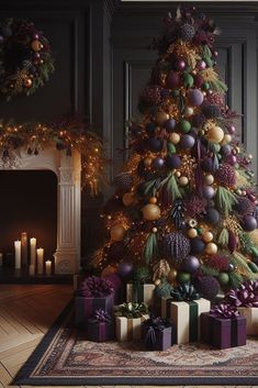 a decorated christmas tree with presents under it