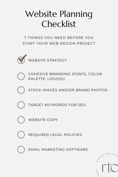 the website planning checklist is shown