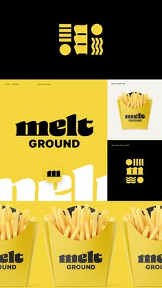 french fries in yellow boxes with the words melt ground on them, next to an image of