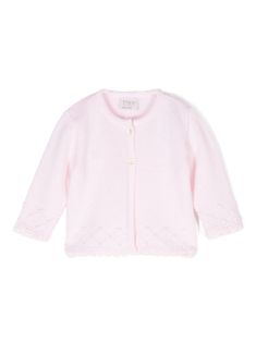 light pink wool knitted construction crew neck long sleeves scallop edge front button fastening Dress With Jean Jacket, Teen Boy Outfits, Cardigan Pink, Baby Boy Accessories, Dolce And Gabbana Kids, Scallop Edge, Stella Mccartney Kids, Suits Coats, Cardigan Tops