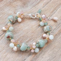 Cultured Pearl and Jasper Beaded Bracelet - Pastel Mood | NOVICA Adjustable Pastel Gemstone Beads Jewelry, Handmade Adjustable Pastel Beaded Bracelets, Adjustable Pastel Beaded Jewelry, Adjustable Pastel Beaded Bracelet, Pastel Beaded Bracelets For Gift, Pastel Beaded Bracelets Gift, Pastel Bracelet Jewelry As Gift, Handmade Bohemian Pastel Jewelry, Handmade Bohemian Beaded Bracelets In Pastel