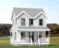 this is an artist's rendering of a two - story house with porches